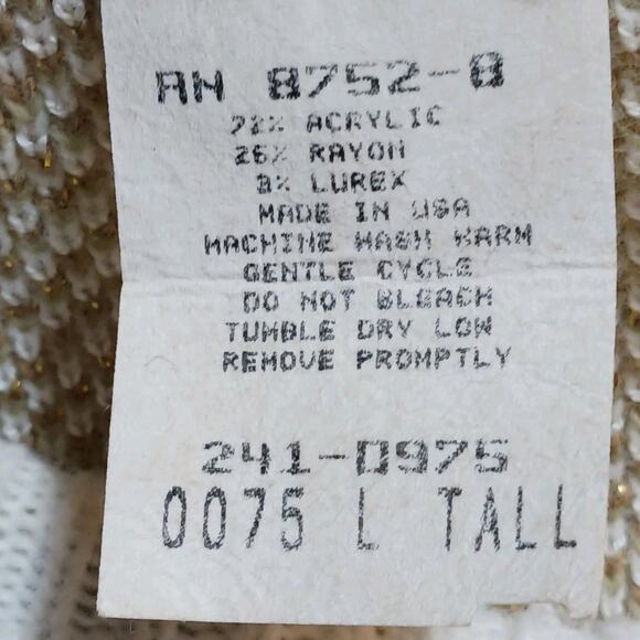 Vintage Beldoch Popper Womens Large Tall Tan and Ivory Fair Isle Knit Sweater - Picture 5 of 7